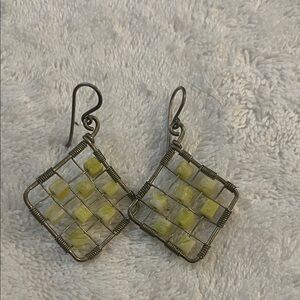 Chic Grid Earrings with Yellow and Silver Accents — Handmade